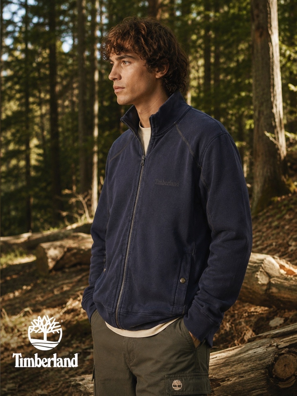 Timberland Full-Zip Cotton Sweatshirt Jacket - Navy Blue - Size L